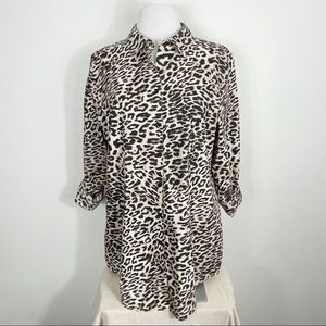Chico’s Leopard Print Button Up Tunic Top Shirt XL